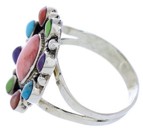 Sterling Silver Turquoise Multicolor Ring Size 8-1/4 JX37824